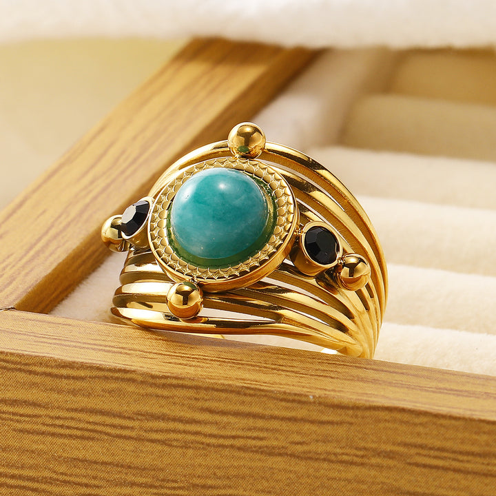 Olivenorma Natural Amazonite Multi Layer Open Adjustable Ring