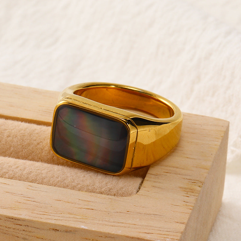 Olivenorma Rectangular Nacre Abalone Shell Titanium Steel Ring - image 3