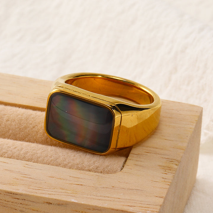 Olivenorma Rectangular Nacre Abalone Shell Titanium Steel Ring - image 3