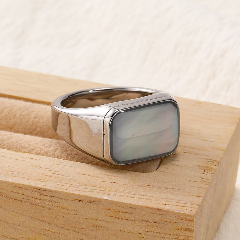 Olivenorma Rectangular Nacre Abalone Shell Titanium Steel Ring - image 6