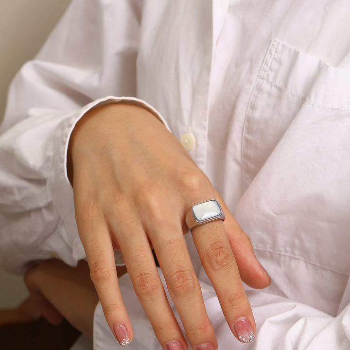 Olivenorma Rectangular Nacre Abalone Shell Titanium Steel Ring - image 7