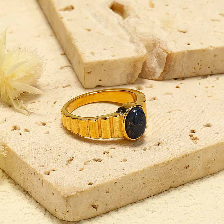 Olivenorma Lapis Lazuli Gold Vertical Pattern Titanium Steel Ring