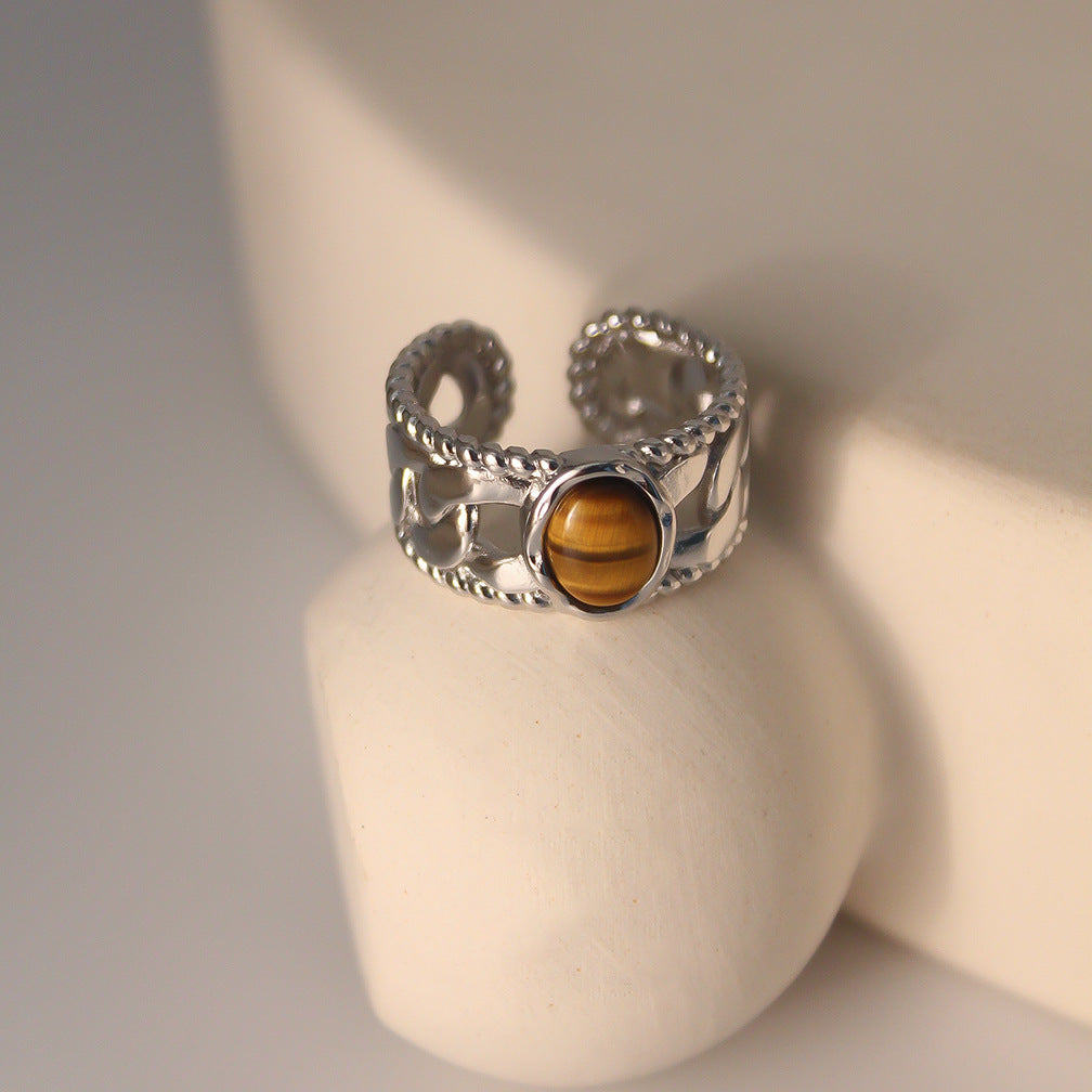 Olivenorma Tiger Eye Open Adjustable Width Ring