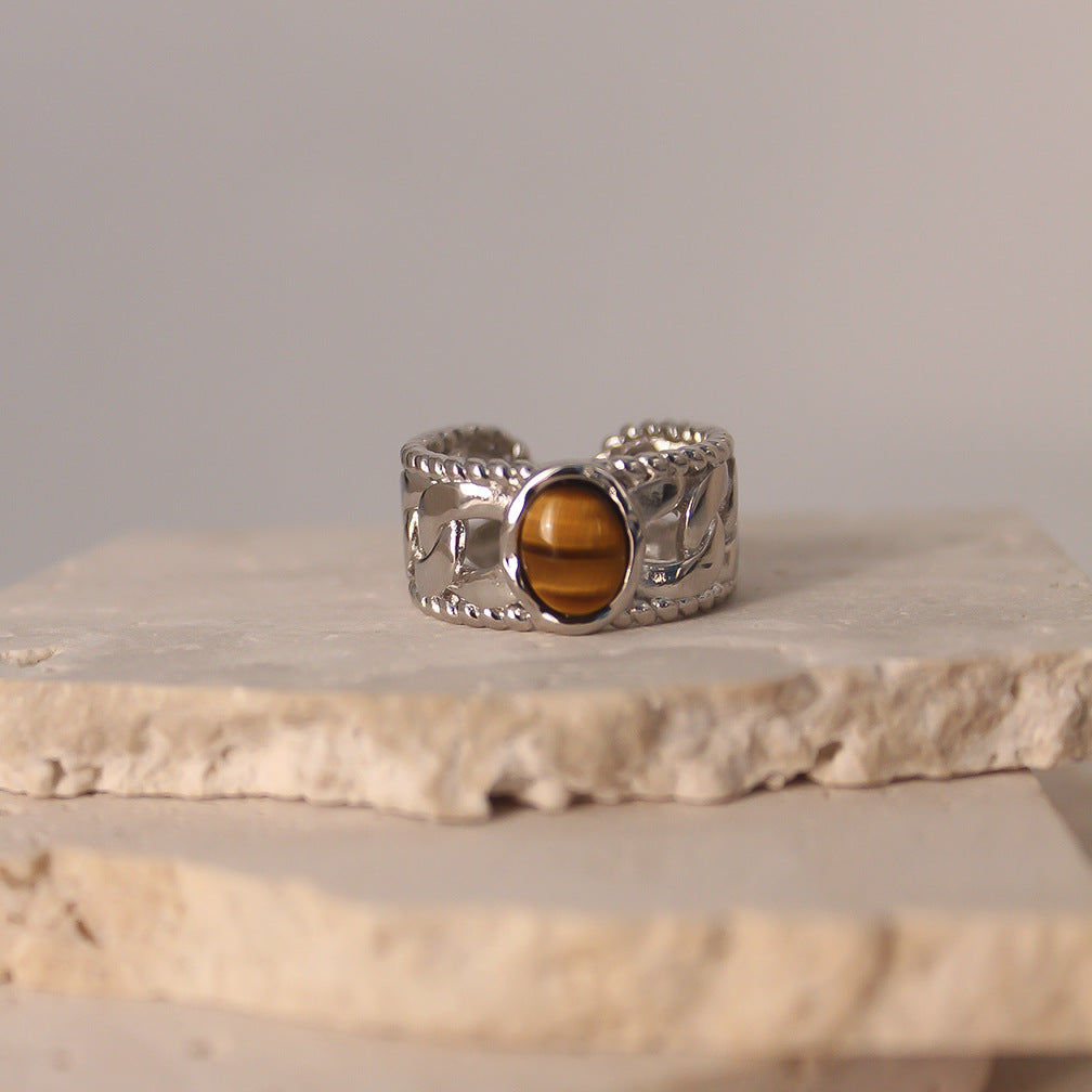 Olivenorma Tiger Eye Open Adjustable Width Ring