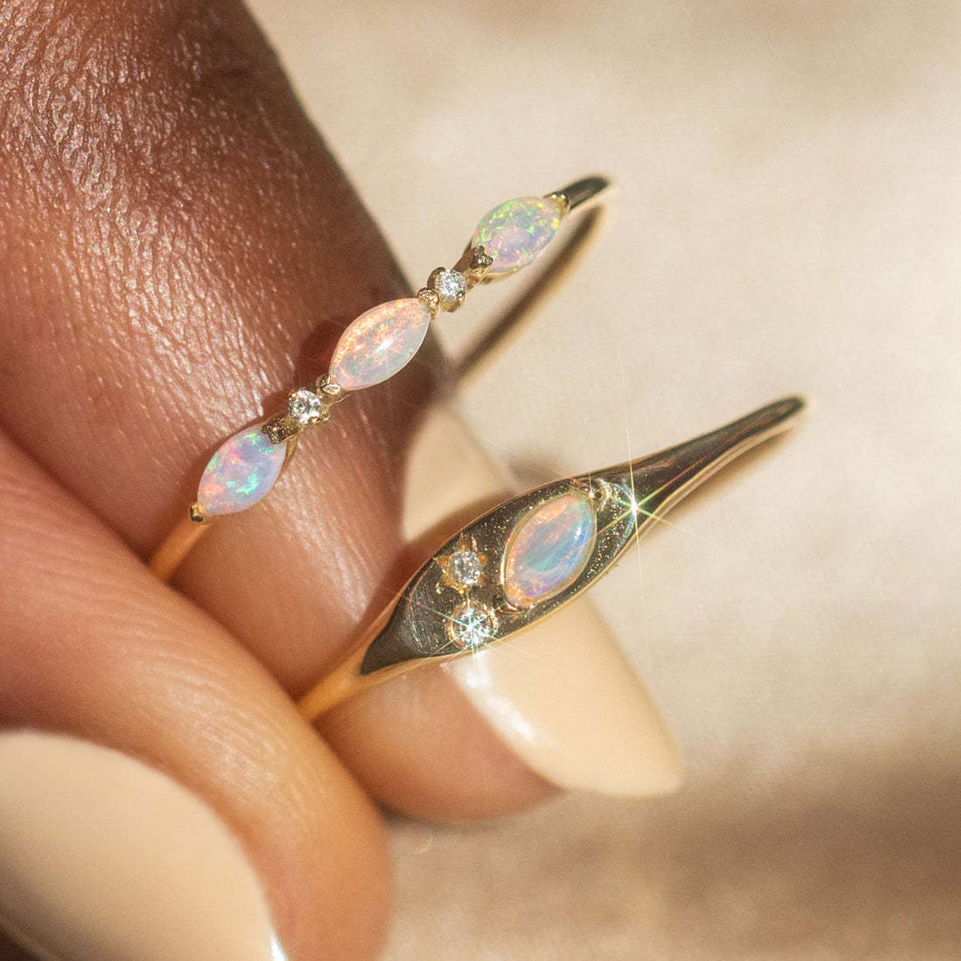 Olivenorma Opalite White Zircon Gold-Plated Copper Thin Ring