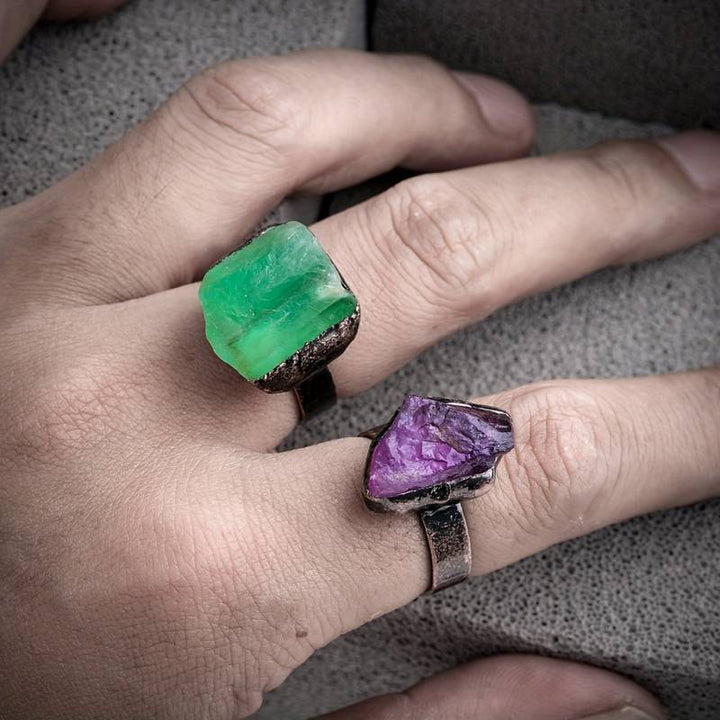 Olivenorma 1PC Natural Raw Stone Irregular Adjustable Ring