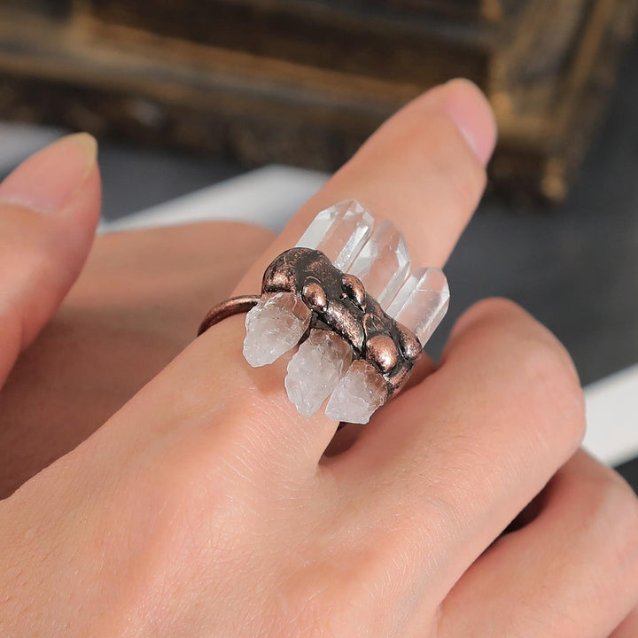 Olivenorma Natural Three Clear Quartz Adjustable Ring