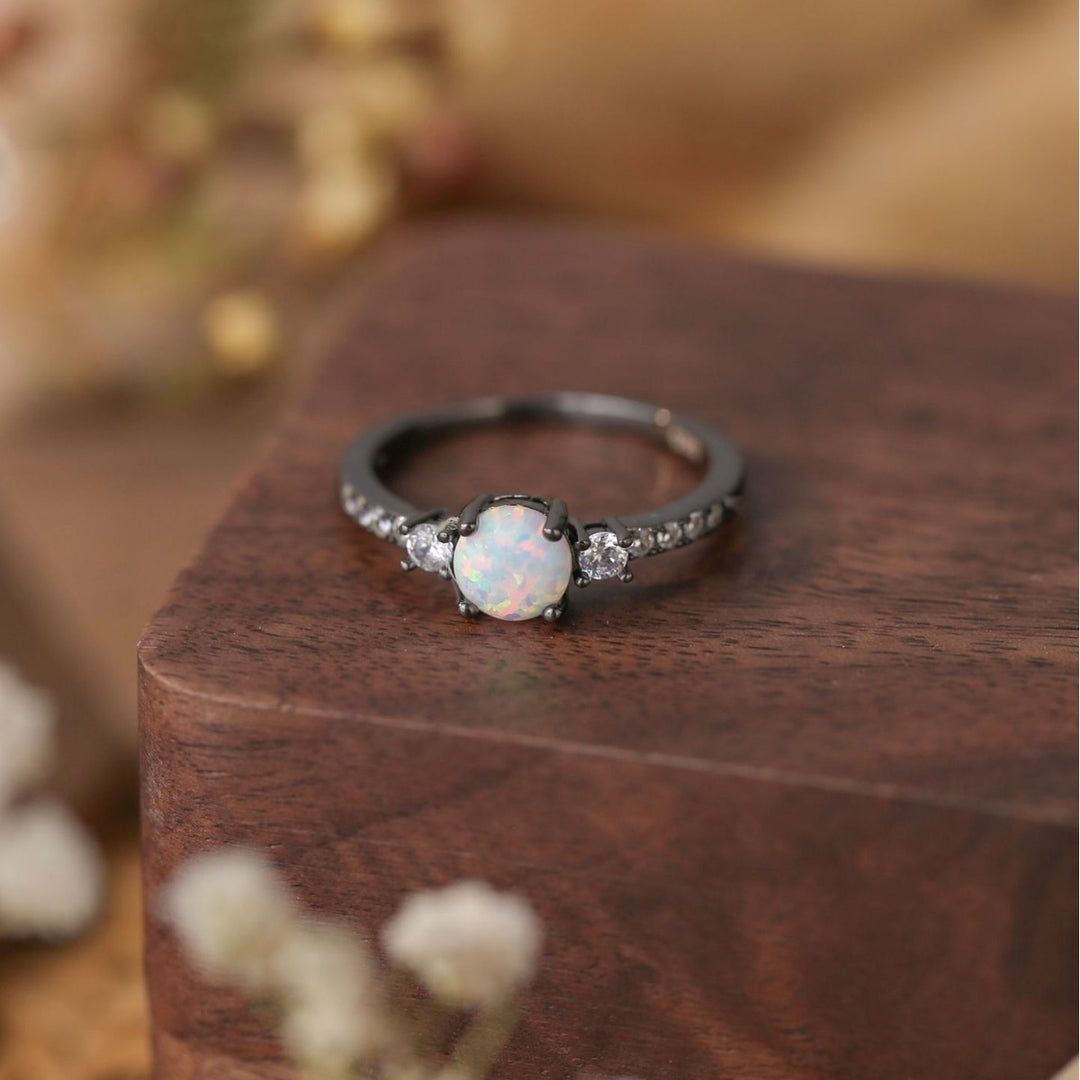 Olivenorma Opal White Zircon S925 Silver Black Gold Plated Ring