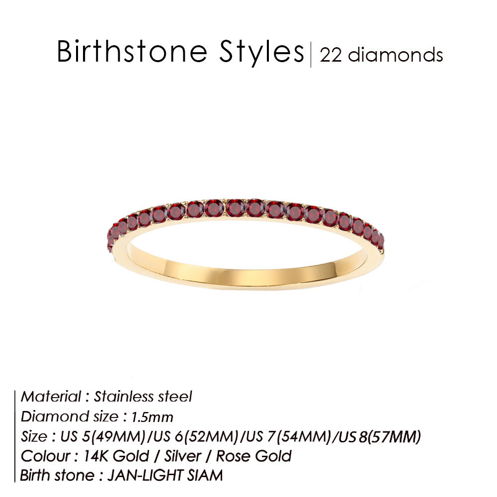 Olivenorma Birthstone Zircon Stainless Steel Thin Ring - January - Golden - 8 - image 1