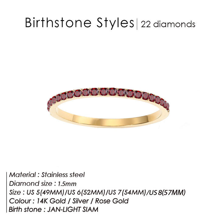 Olivenorma Birthstone Zircon Stainless Steel Thin Ring - January - Golden - 8 - image 1
