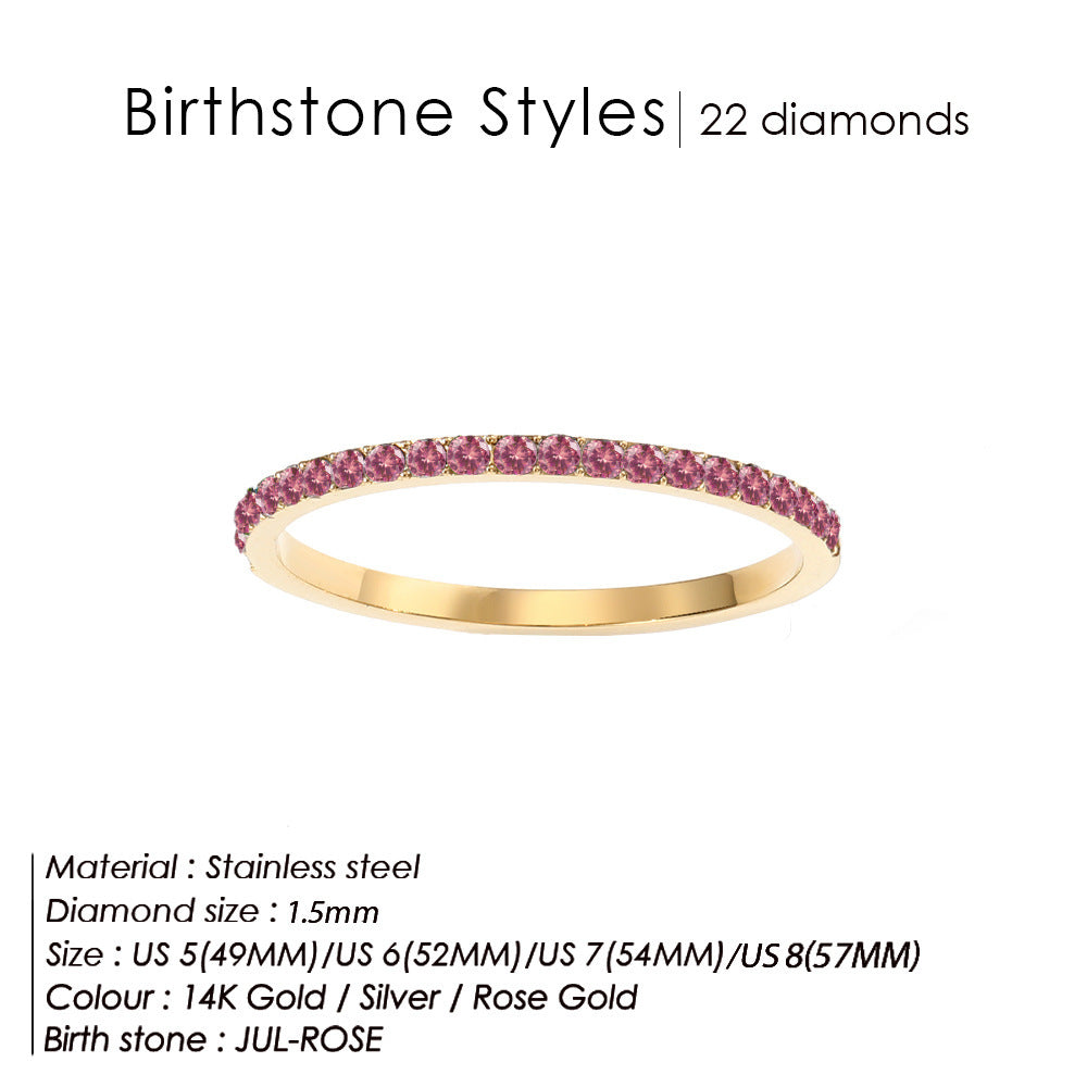 Olivenorma Birthstone Zircon Stainless Steel Thin Ring - July - Golden - 8 - image 7