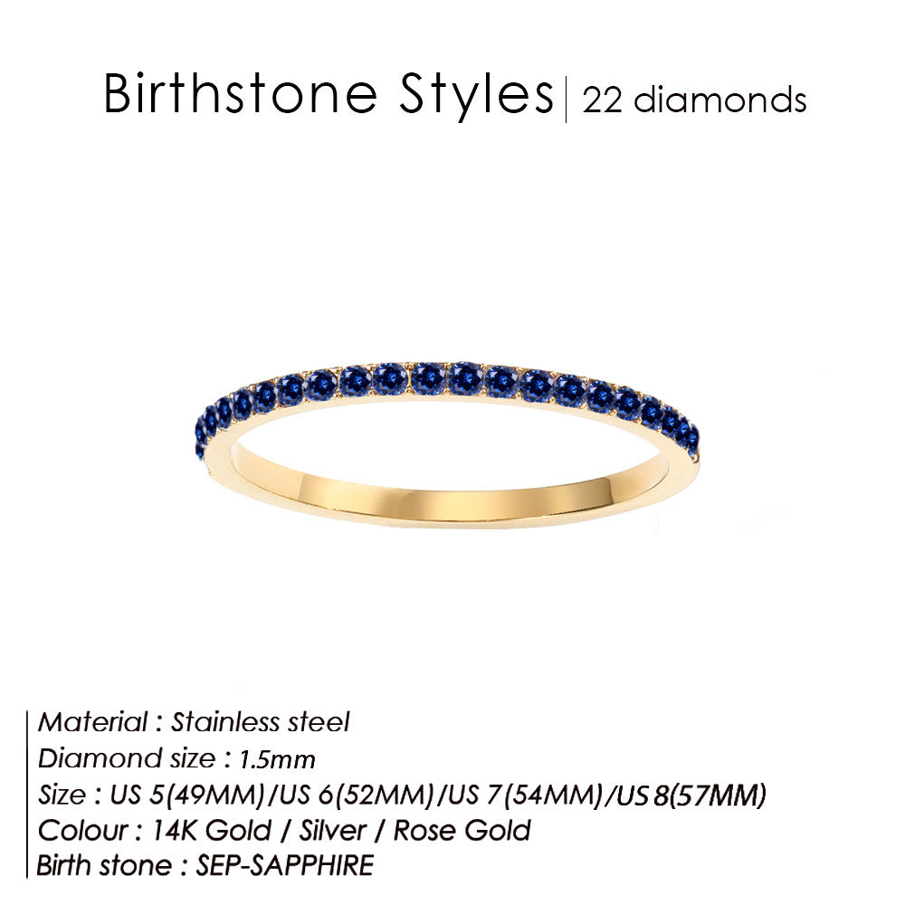 Olivenorma Birthstone Zircon Stainless Steel Thin Ring - September - Golden - 8 - image 9