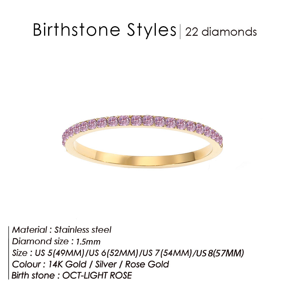 Olivenorma Birthstone Zircon Stainless Steel Thin Ring - October - Golden - 8 - image 10