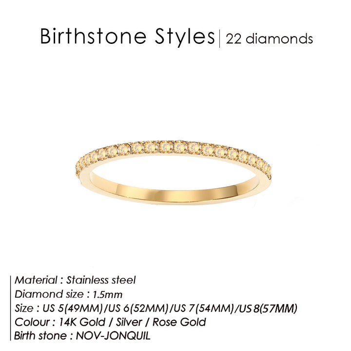 Olivenorma Birthstone Zircon Stainless Steel Thin Ring - November - Golden - 8 - image 11