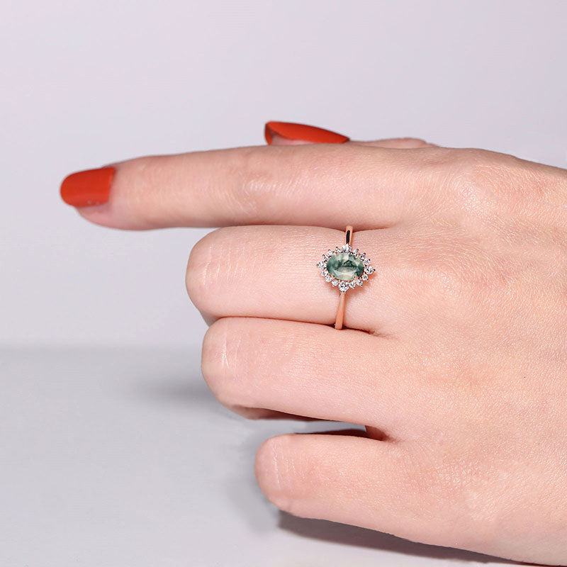 Olivenorma Vintage Moss Agate White Zircon Engagement Ring