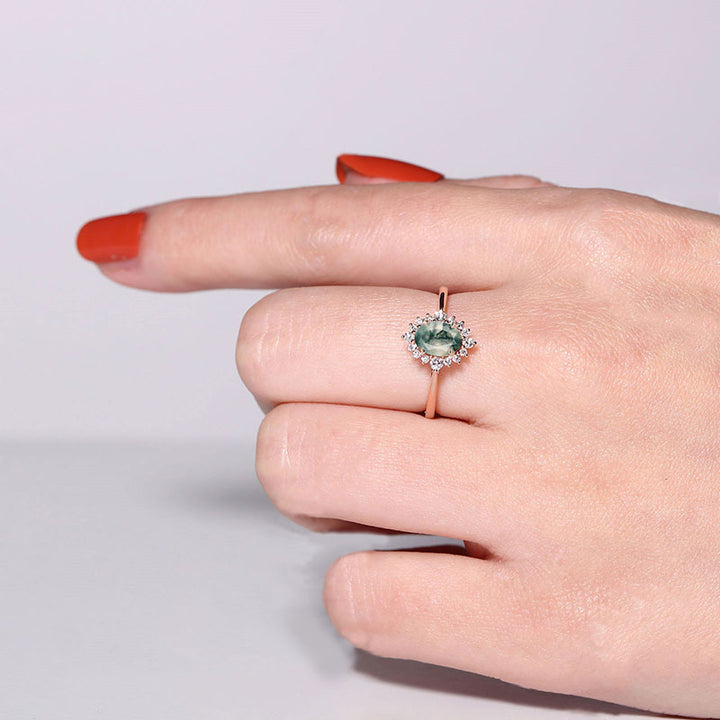 Olivenorma Vintage Moss Agate White Zircon Engagement Ring