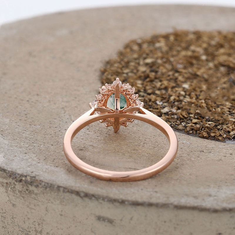 Olivenorma Vintage Moss Agate White Zircon Engagement Ring