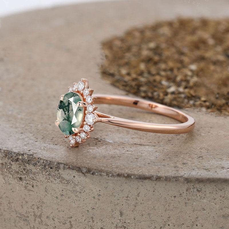 Olivenorma Vintage Moss Agate White Zircon Engagement Ring