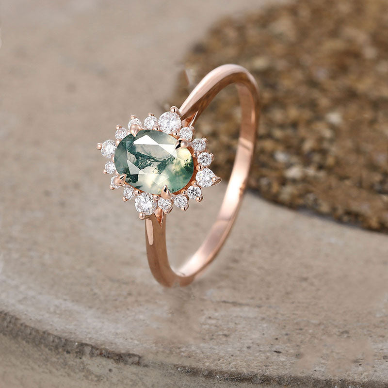 Olivenorma Vintage Moss Agate White Zircon Engagement Ring