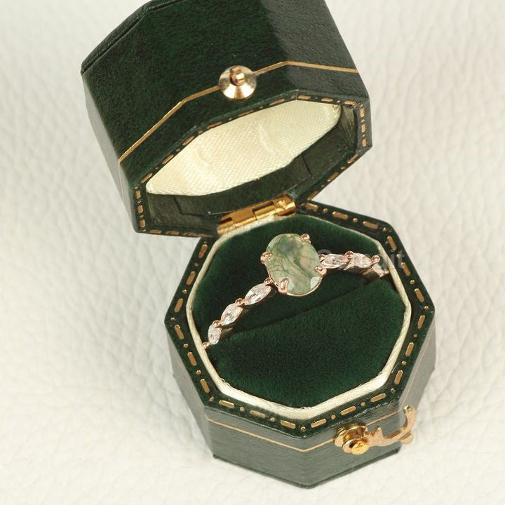 Olivenorma Women Solitaire Oval Moss Agate Ring