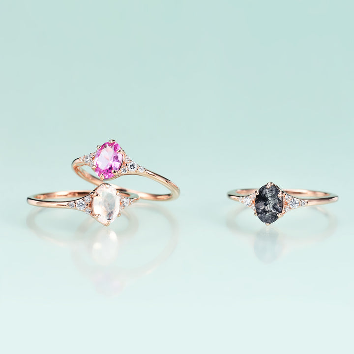 Olivenorma Black Quartz Rutilated S925 Sterling Silver Rose Gold Ring