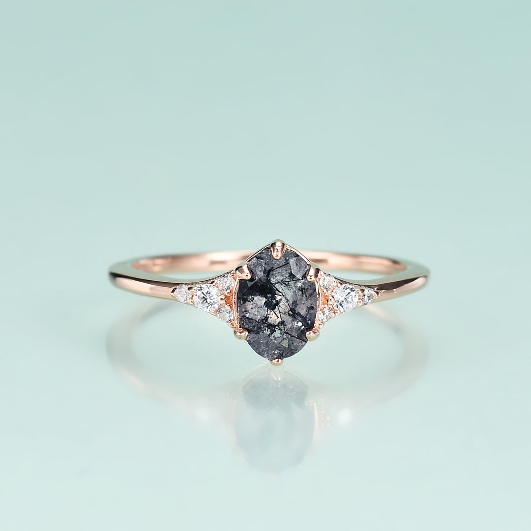 Olivenorma Black Quartz Rutilated S925 Sterling Silver Rose Gold Ring