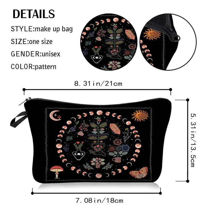 Olivenorma Moon Phase Sun Plant Pattern Cosmetic Bag