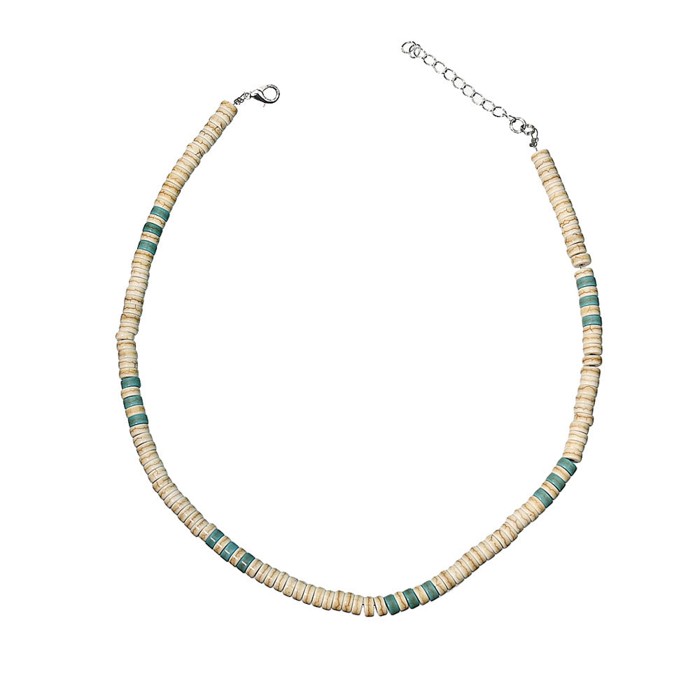 Olivenorma Turquoise White Zircon Roller Bead Necklace