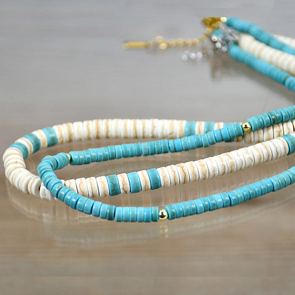 Olivenorma Turquoise White Zircon Roller Bead Necklace