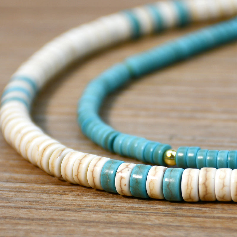 Olivenorma Turquoise White Zircon Roller Bead Necklace