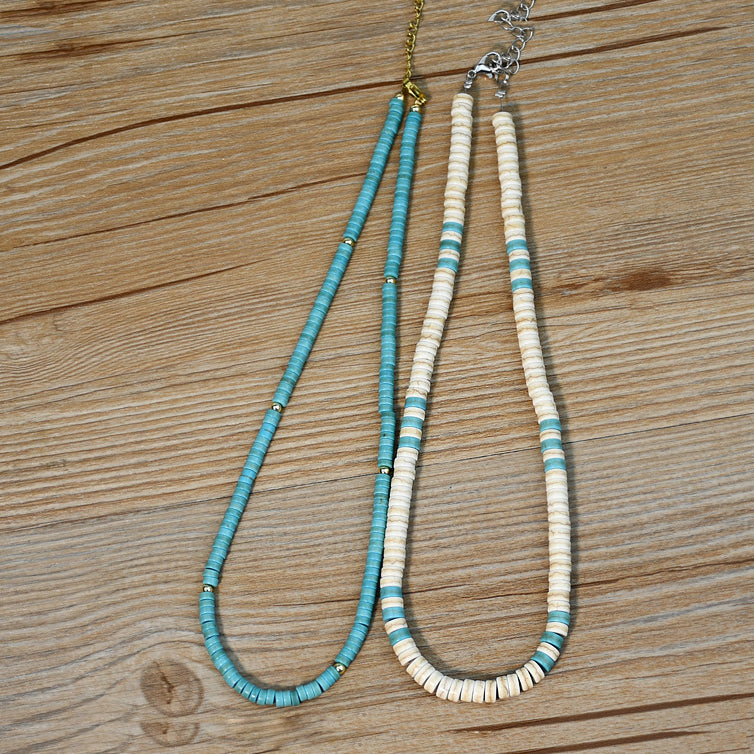 Olivenorma Turquoise White Zircon Roller Bead Necklace