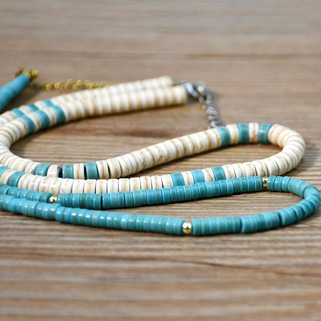 Olivenorma Turquoise White Zircon Roller Bead Necklace