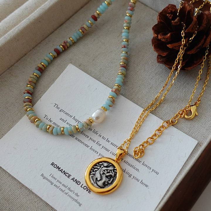 Olivenorma Emperor Stone Freshwater Pearl Beaded Necklace