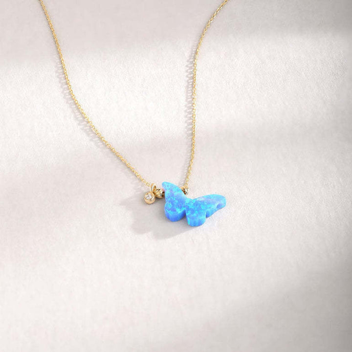 Olivenorma Blue Opal Butterfly Pendant Necklace