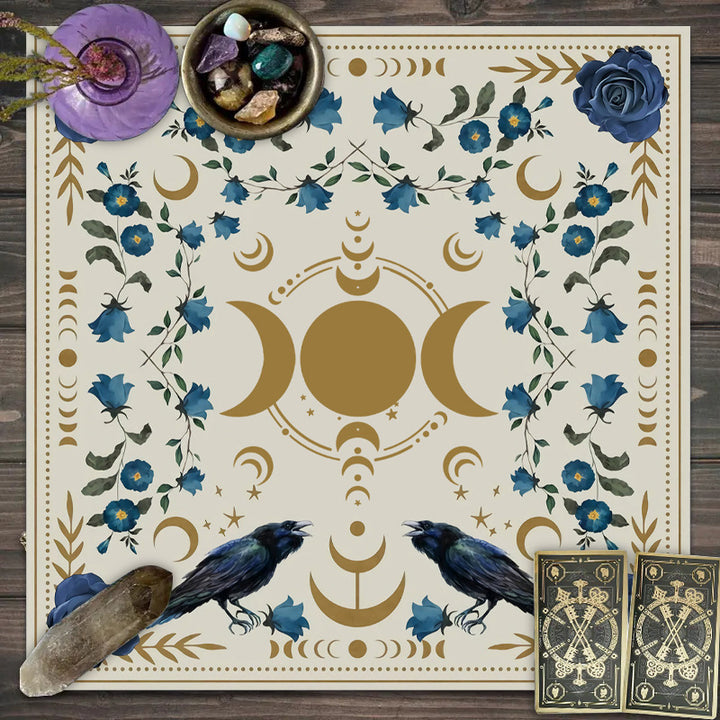 Olivenorma Moon Phases Floral Tarot Tablecloth