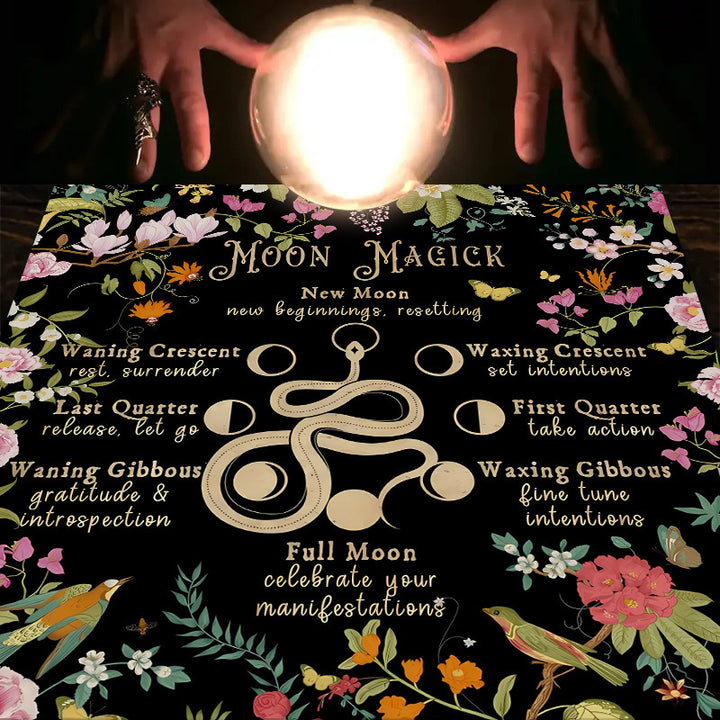Olivenorma Moon Phases Floral Tarot Tablecloth