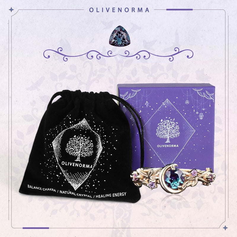 Free Today: Moon Star Color-Change Alexandrite Branch Leaf Amethyst Engagement Ring - image 8