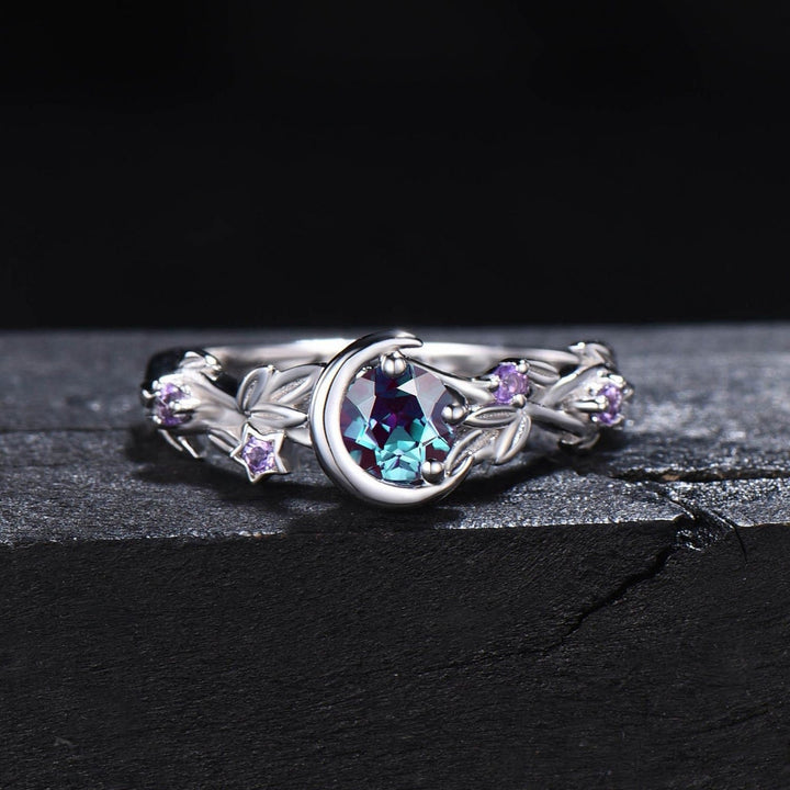 Free Today: Moon Star Color-Change Alexandrite Branch Leaf Amethyst Engagement Ring - Silver - US 10 - image 3