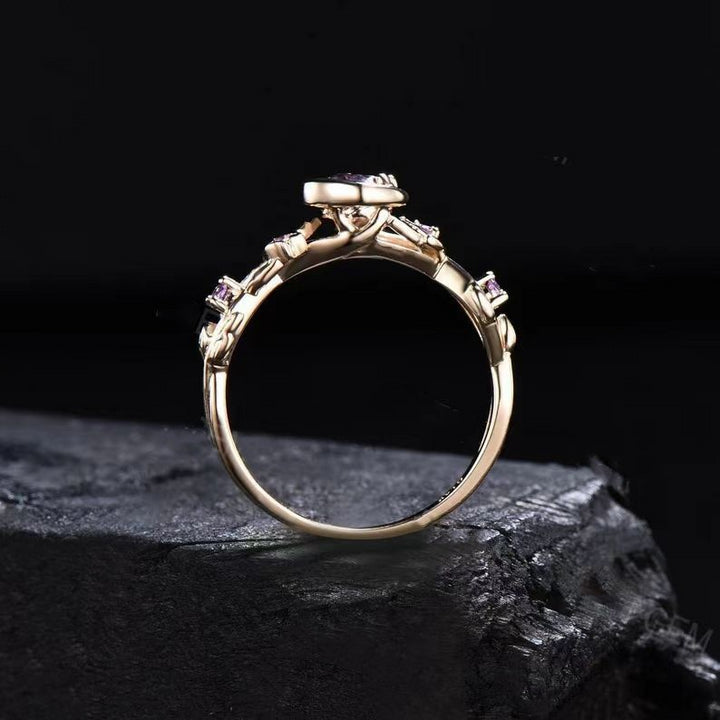 Olivenorma Moon Star Color-Change Alexandrite Branch Leaf Amethyst Engagement Ring - image 3