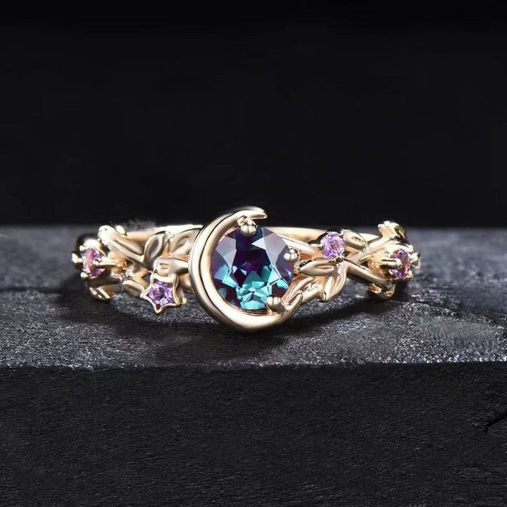Free Today: Moon Star Color-Change Alexandrite Branch Leaf Amethyst Engagement Ring - Gold - US 10 - image 0
