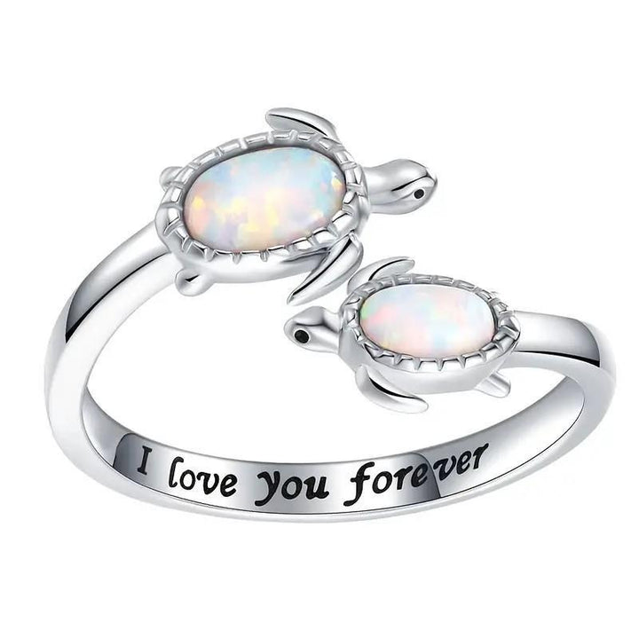 Olivenorma "I love you forever" Two Turtles Plated Opal Ring