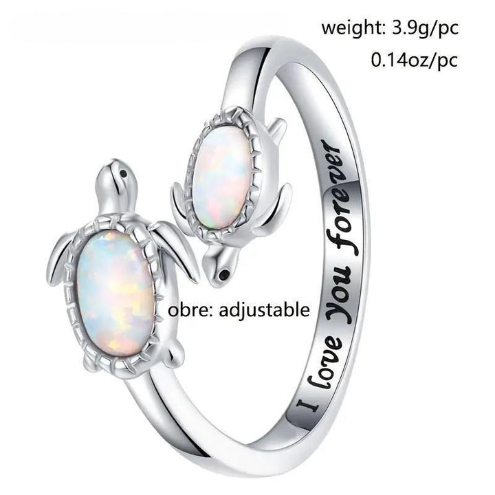 Olivenorma "I love you forever" Two Turtles Plated Opal Ring