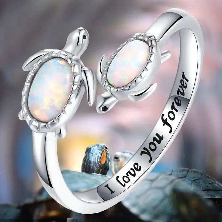 Olivenorma "I love you forever" Two Turtles Plated Opal Ring