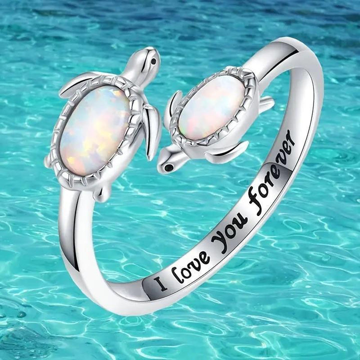 Olivenorma "I love you forever" Two Turtles Plated Opal Ring