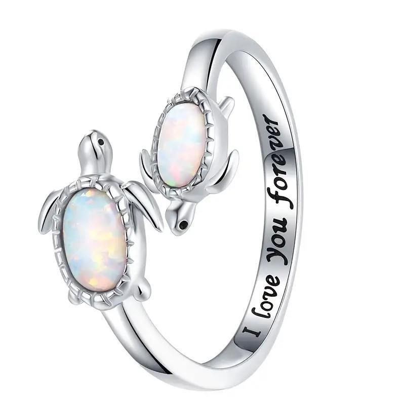 Olivenorma "I love you forever" Two Turtles Plated Opal Ring