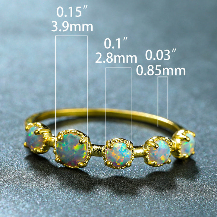 Olivenorma Five Blue White Opal Simple Designs Ring