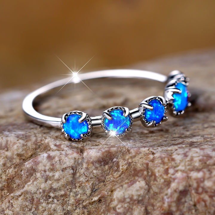 Olivenorma Five Blue White Opal Simple Designs Ring