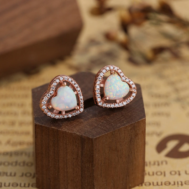 Olivenorma Heart Shape Opal White Zircon Earrings