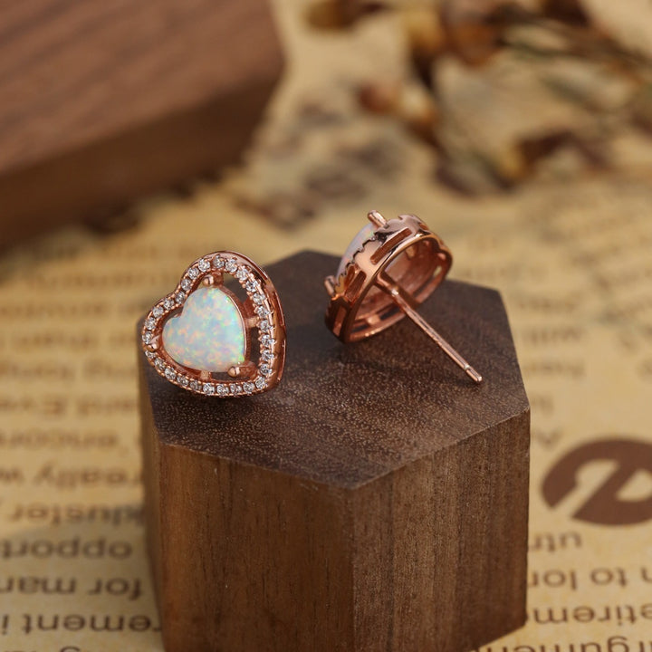 Olivenorma Heart Shape Opal White Zircon Earrings