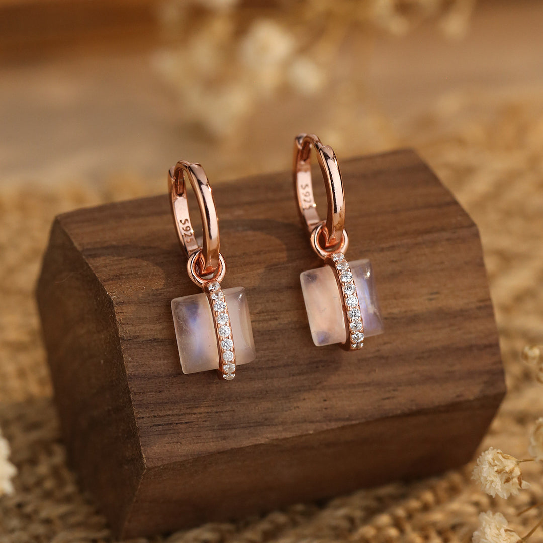 Olivenorma Square Moonstone S925 Silver Rose Gold Earrings